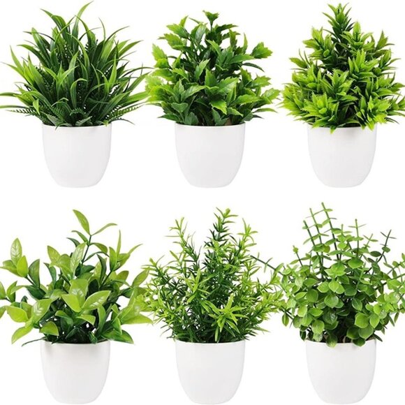 NEW 6-PCS Artificial Plant Small Fake Plant Greenery Potted Plant Indoor Faux - Picture 1 of 8